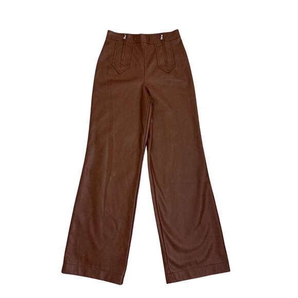 7 For All Mankind Wide Leg Brown Faux Leather Pants Size Women's 2 - Picture 3 of 6